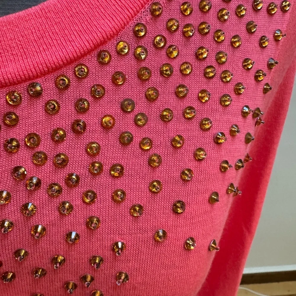 Kate Spade NY Pink Embellished Wool Cardigan Sweater